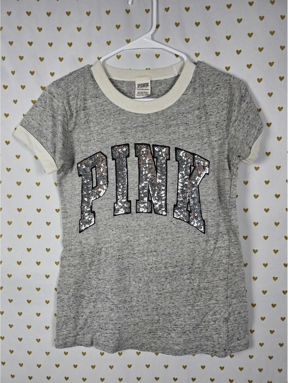 Victorias Secret PINK Grey Bling Sequin Ringer Tee shirt XS